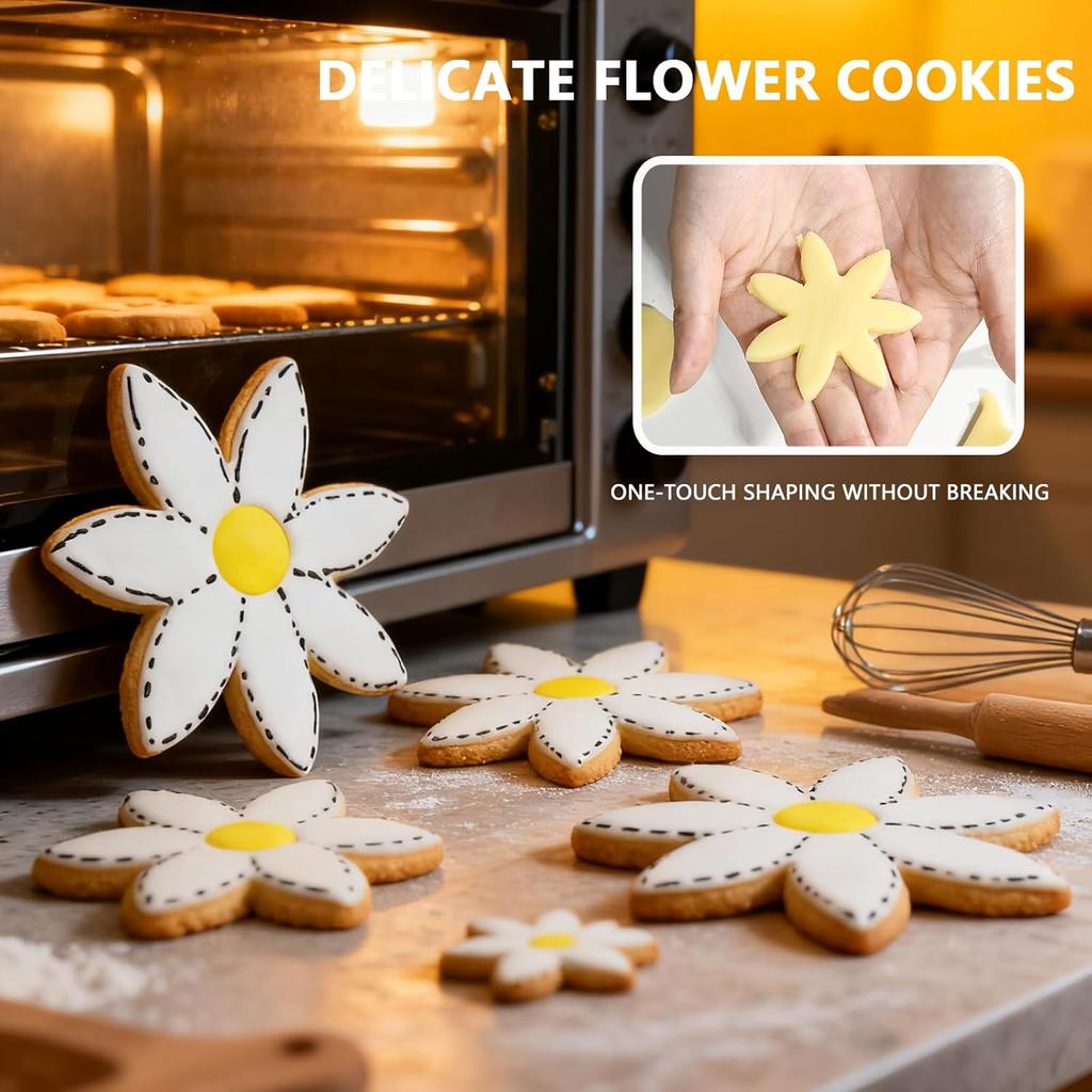 7 Pcs Flower Cookie Cutters-4.5", 3.7", 3.5", 3", 2.5", 1.9", 1.7" -Seven-Petal Sunflower, Daisy, Scalloped Stainless Steel Biscuit Cutters For