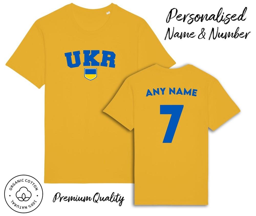 

Ukraine UKR T-Shirt 2024 Personalised Name and No Adult Kids Baby, Football Euro 4XL