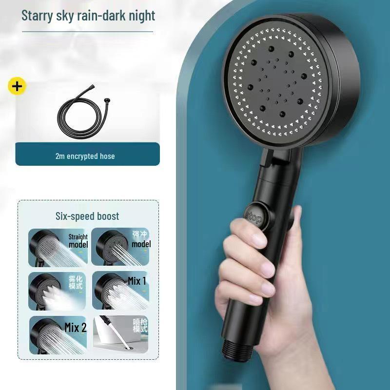 Black Warrior Handheld Shower Set: Five-Speed Booster Shower Head for Bathroom