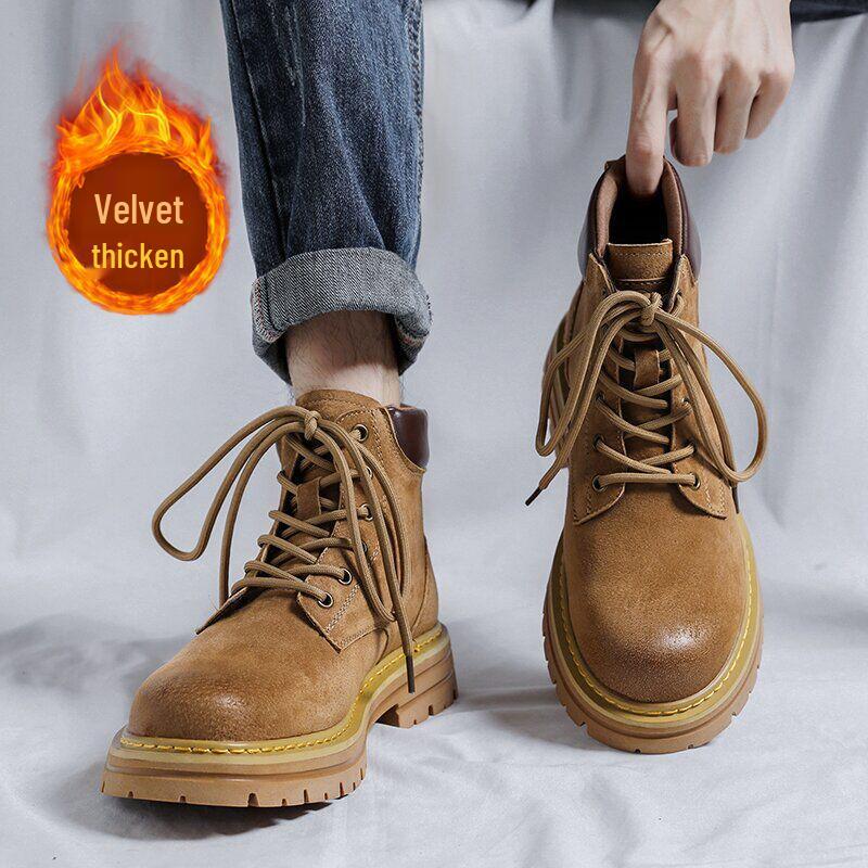 Men's 2025 Summer High-Top Leather Martin Boots - British Style, Yellow, Ideal for Outdoor Work