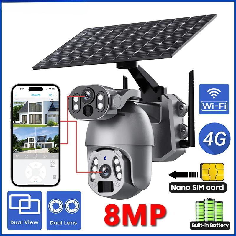 

8-мегапіксельний 4G сонячний зовнішній екран Survalance Dual PIR Human Detection Auto Tracking 360° PTZ IP CCTV Camera Security Only WIFI Camera