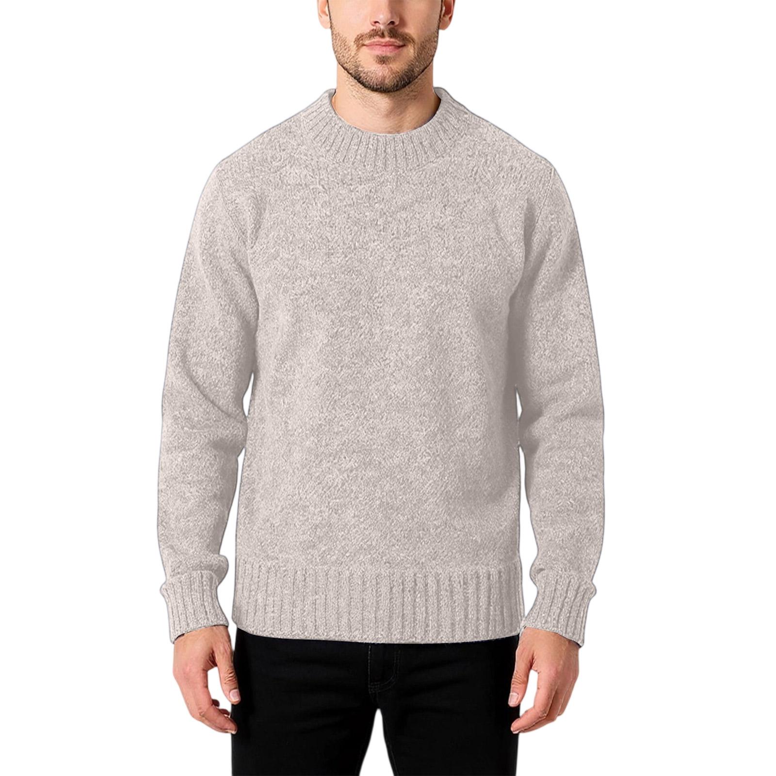 

Мужской Модный Вязаный Пуловер Длинные Рукава Свободный Отложной Воротник Свитер L бежевый