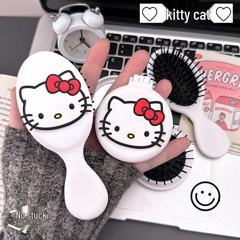 Cute KT Cat Mini Air Cushion Travel Comb for Girls - Portable Cartoon Massage Brush