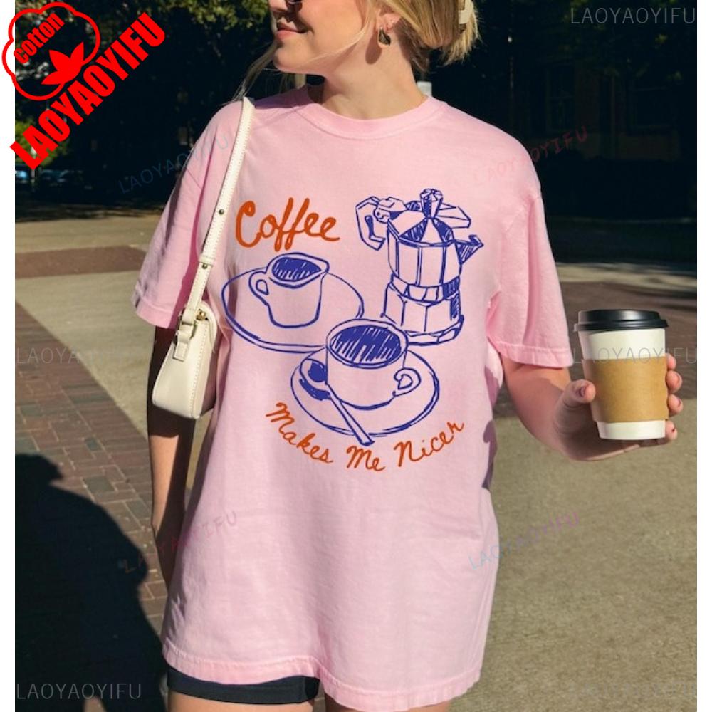 

2025 Coffee Makes Me Nicer Shirt Coffee Club Shirt Colors Tee Coffee Lover Gift Retro Tops Tee Foodie Tops Ropa Mujer S