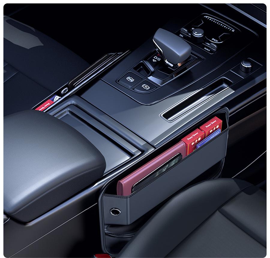 Black PU Leather Car Console Side Seat Filler Organizer Front Seat Gap Organizer