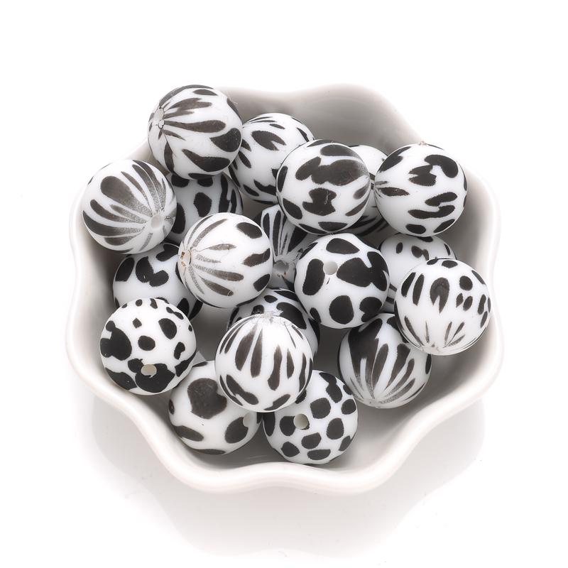 10Pcs 15mm Colorful Print Leopard Pattern Silicone Beads Ball Shape Teething Jewelry Beads For Teether Pacifier Chain Necklace