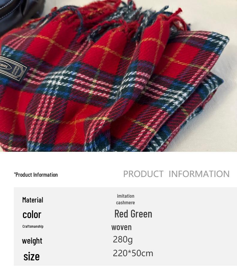 Nianke* Women's High-End Windproof Red Plaid Scarf - Imitation Cashmere, Warm & Stylish for New Year & Christmas