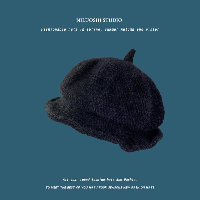 Корейская милая беретка Осенне-зимняя плюшевая теплая восьмиугольная шапка