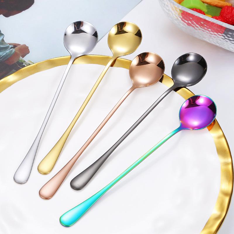 Creative Stainless Steel Long Handle Spoon Set for Ice Cream, Coffee, and More