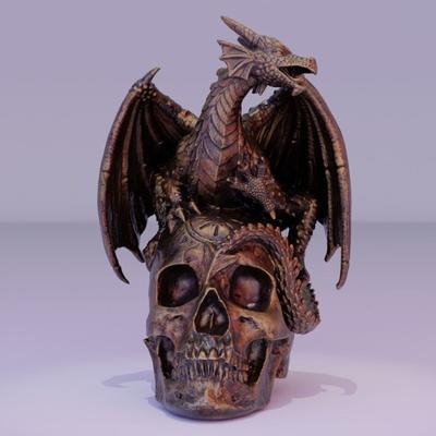 1Pc New Product: Flying Dragon Skull Statue Ornament Garden Decoration Desktop Sculpture, Dragon Ornament, Resin Crafts
