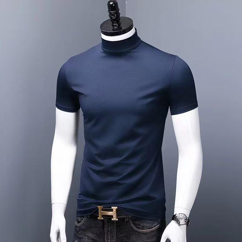 

Мужская футболка облегающего кроя с воротником-стойкой и короткими рукавами - Летняя мода 2024 M темно-синий