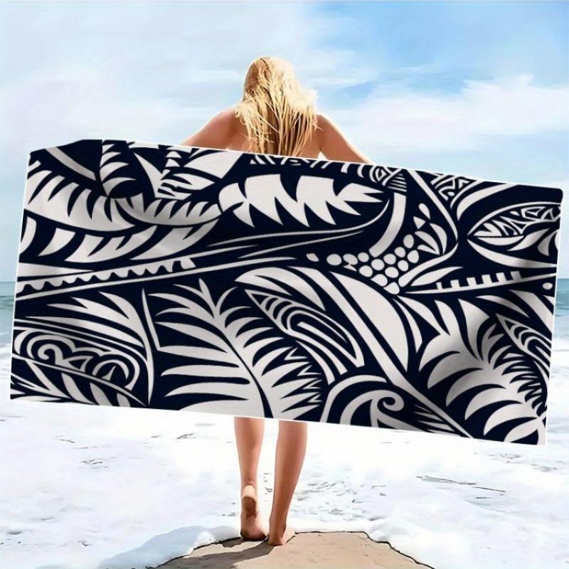 

Tropical Leaf Beach Towel, Black and White Palm Print, Modern Botanical Design, Soft Microfiber, Unique Gift for Plant Lovers W40*H60(CM)