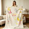 Soft Warm Flannel Blanket with Cute Bunny Moon Star Heart Print All Season Cozy Throw Blanket for Sofa Bed Living Room Office Four Season Lightweight