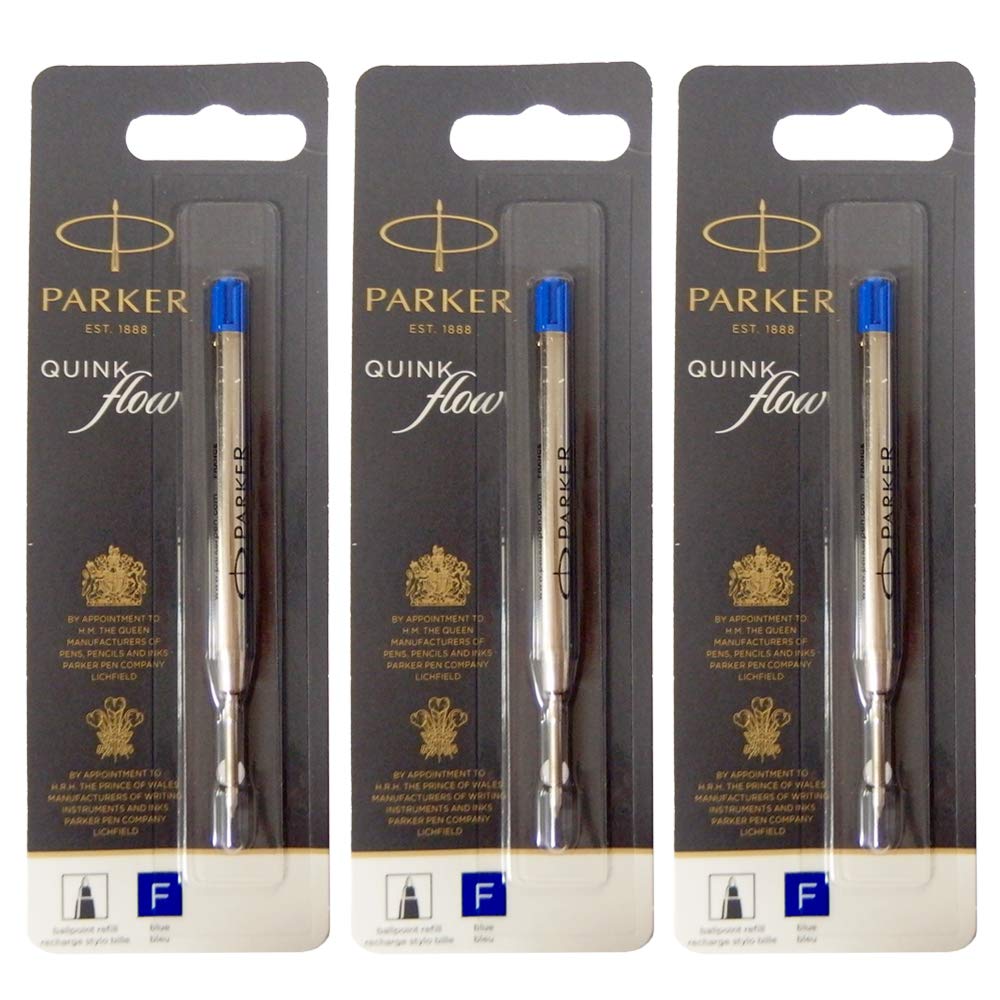 Parker Quink Flow Ballpoint Pen Fine Set of S0909420 Refills, Blue, Point, 0.8mm, 3, 1950368,