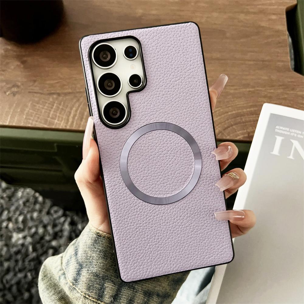 

Thin Lychee Pattern Leather Magnetic Phone Case For Samsung S25 S24 Plus FE S22 S23 Ultra A56 A36 A26 A16 Hybrid Protector Cover For Galaxy A26