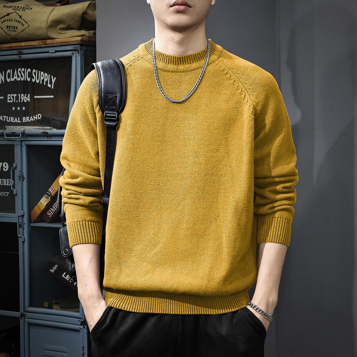 

2025 Men s Trendy Loose-Fit Plus Size Wool Knit Sweater 3XL for 170-185 kg гірчичний/жовтий