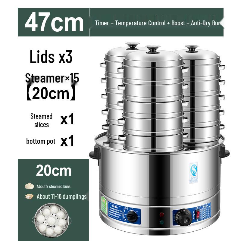 Commercial Three-Hole Steamer for Xiaolongbao, Dumplings, Buns, and Breakfast Shop Use