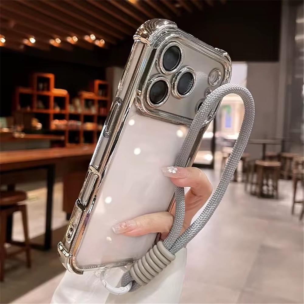 Electroplated Shockproof With Hand Strap Phone Case For Xiaomi Redmi Note 15 Pro Plus Note 14 Pro 5G 4G Transparent Soft Cover