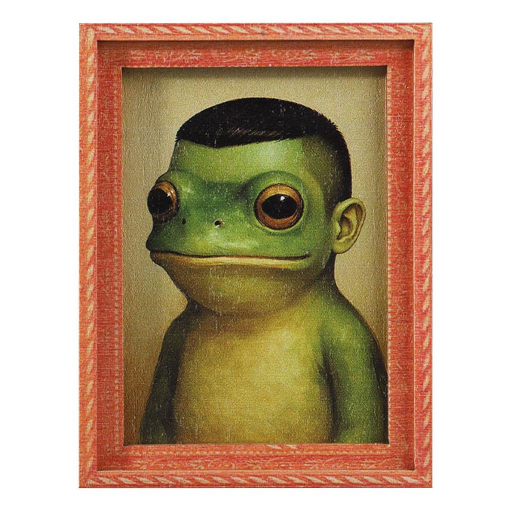 Animals Refrigerator Magnet with Wooden Frames Design Cute Vintage-Style Frog Art Magnet for Home Kitchen Office Decor