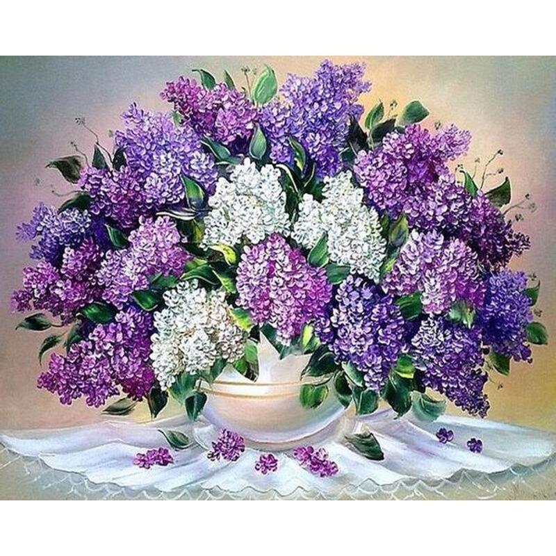 Diamond Painting Flowers Full Drill Round Diamond Embroidery Purple Lavender Picture Of Rhinestones Home Decor