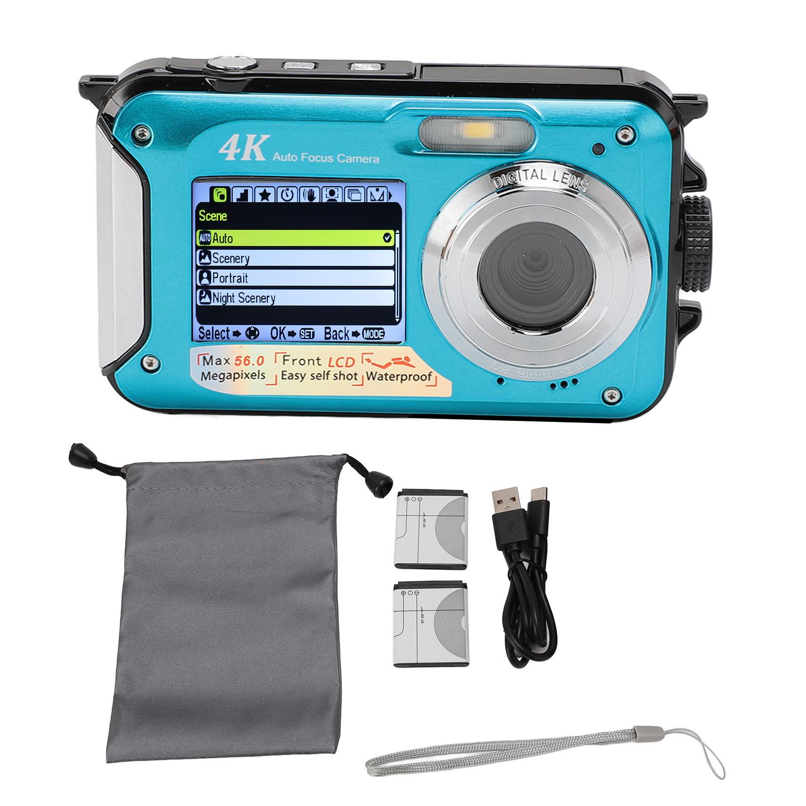 

4K 56MP Camera Dual Screen 10ft Waterproof 16X Digital Zoom Auto Focus 64G Memory Card HD Underwear синій