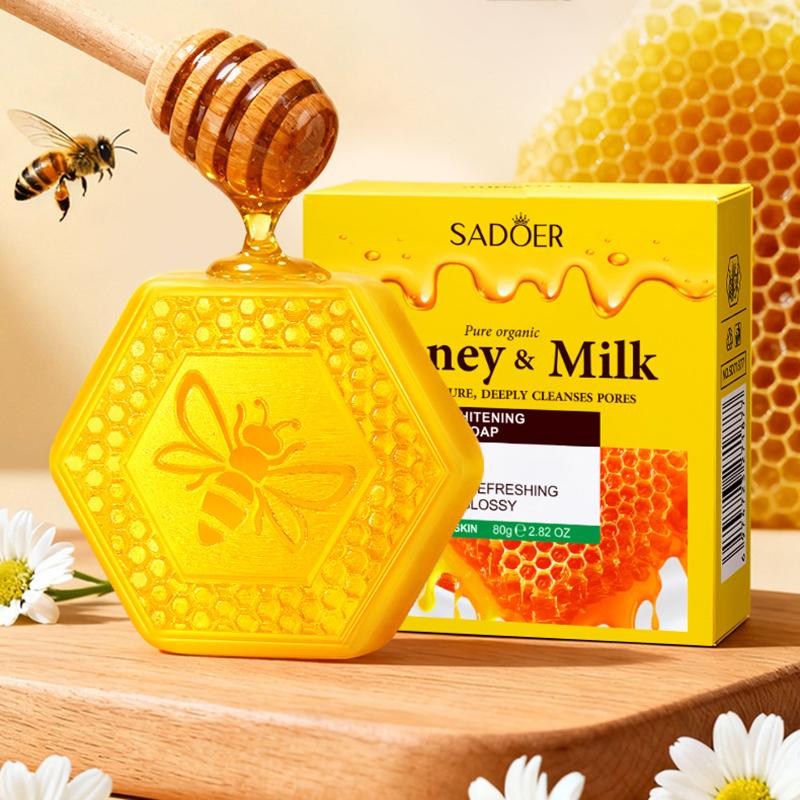 

SADOER Honey Milk Moisturizing Bubbling Soap Skin Whitening Facial Soap Deep Cleansing Body Face Wash Foam Solid Facial Cleanser