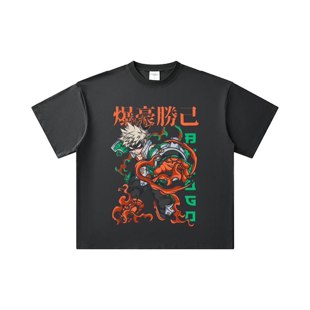 260 GSM Double Yarn 32 Count 100% Cotton My Hero Academia V14 Bakugo Print Unisex Heavy Cotton T Shirt