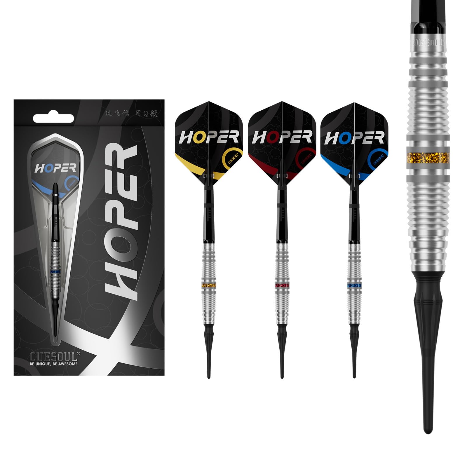 CUESOUL HOPER P1 18g 90% Tungsten 2BA Soft Tip Darts Set with KOFF Flights CSHP-90R18KHP1