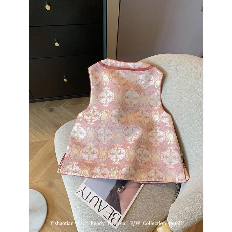 Jacquard Disc Buckle Vest Women's 2025 New Temperament Slanted Vest Improved Vest