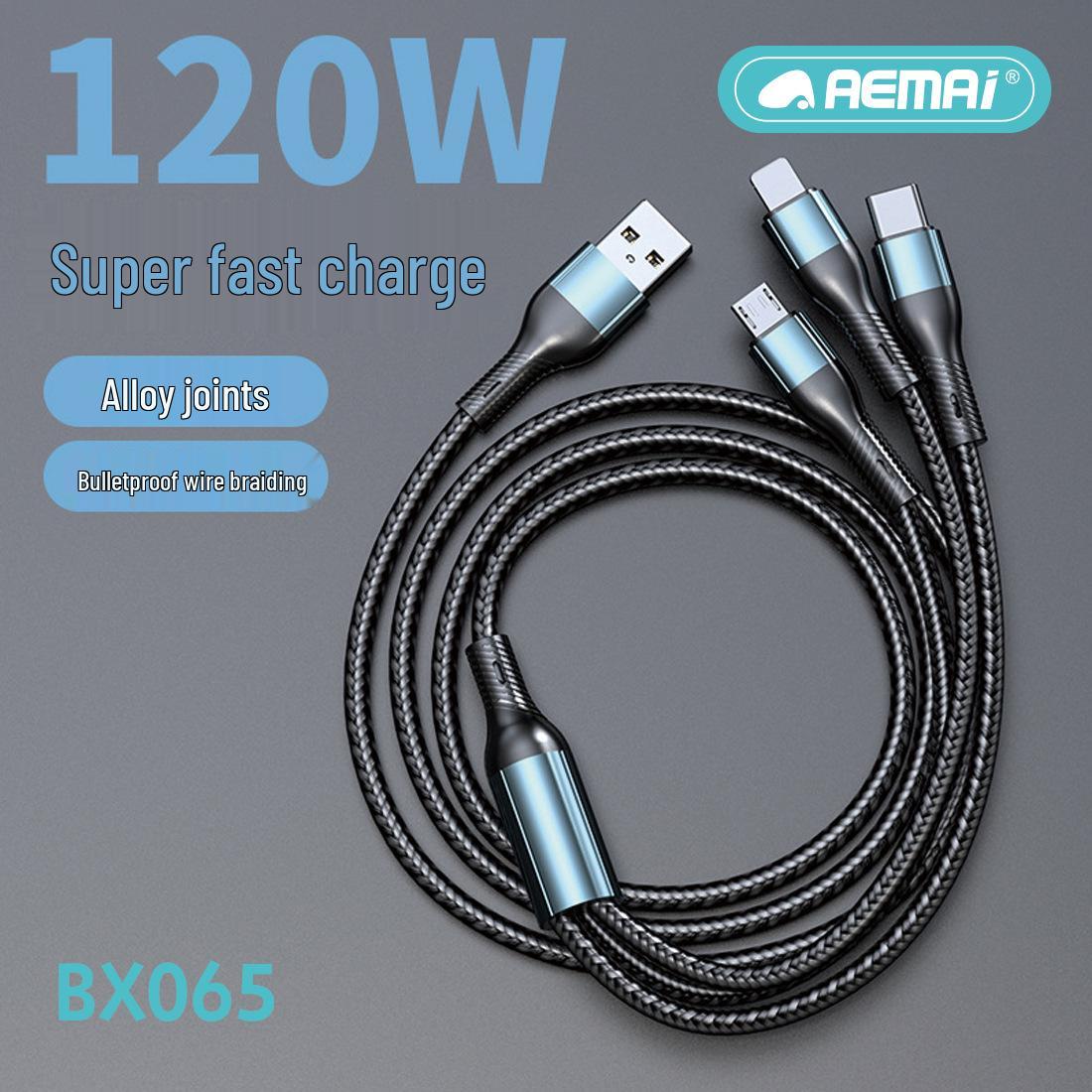 120W Braided Three-in-One Super Fast Car Charger Cable