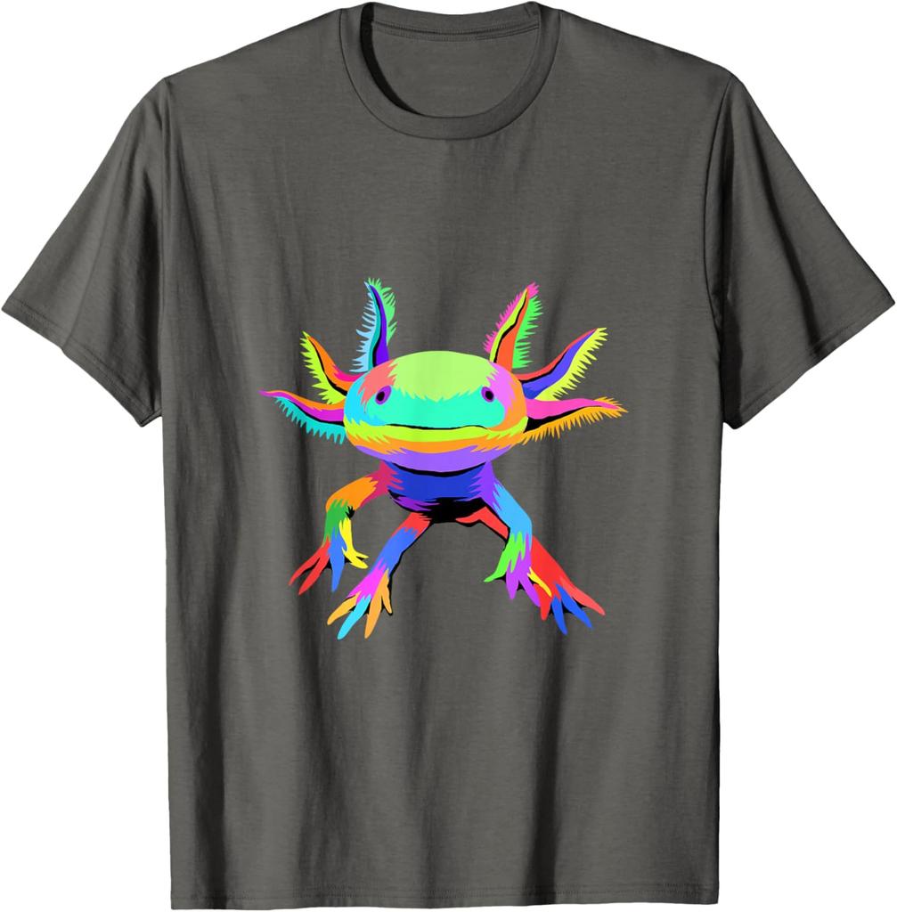 Colorful Pop Art Axolotl Lover Graphic Tee Breathable Cotton Casual T-Shirt for Men