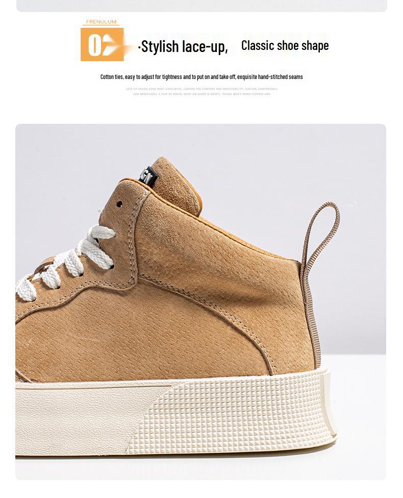 Men's Korean Style High-Top Skate Sneakers - Leather, Thick Sole, Height-Increasing, Trendy Casual Shoes for Teens (Spring/Autumn)