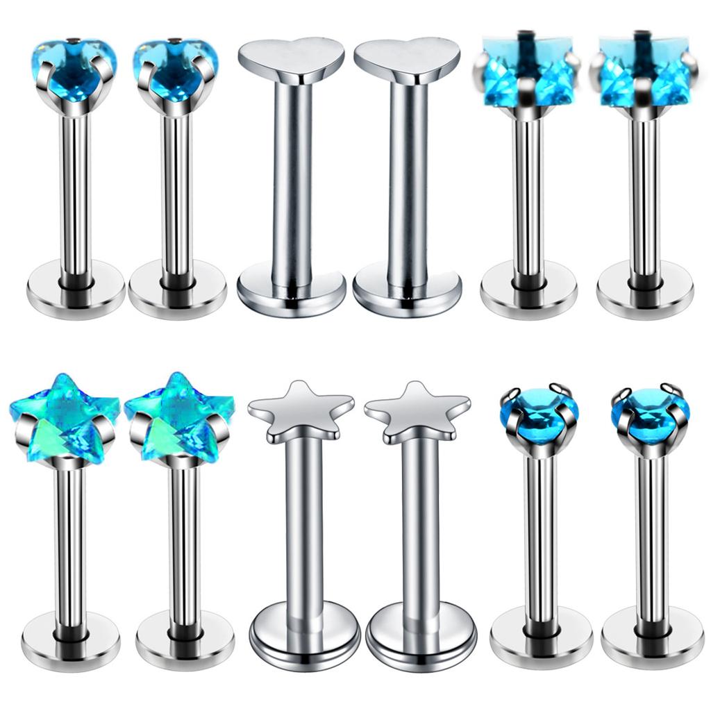12PC Crystal Labret Piercing Set 16G Heart Tragus Piercing Earring Lot Conch Piercing Set Lip Labret Stud Pack Lobe Earring Bulk