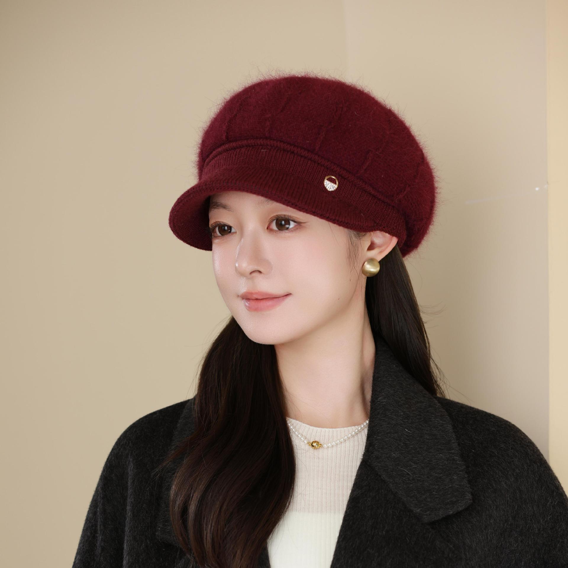 

Winter Old Lady Mother Windproof Warm Cold Rabbit Fur Knitted Hat Middle Aged and Elderly Grandmother Woolen Hat Women Outdoor One size