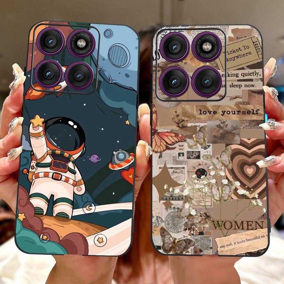 For Motorola Edge 60Pro XT2507-1 Back Cover For Motorola Edge 60 Pro Case Cute Cartoon Luxury Flower Painted Black Silicone 6.7"