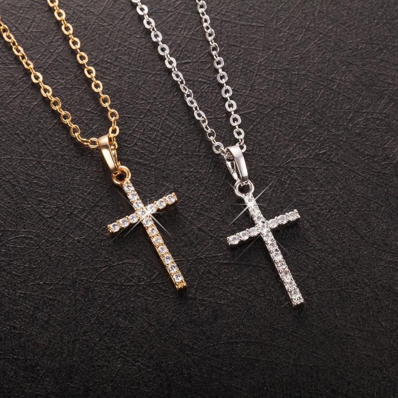 New Crystal Christian Jesus Cross Pendant Necklaces Women Fashion Gold Silver Color Clavicle Chain Necklace Collar Jewelry Gift