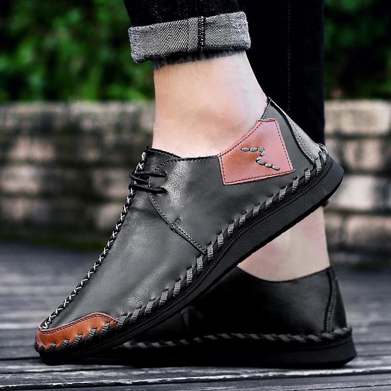 Fashion Men Casual Leather Shoes Comfortable Anti slip Flat Shoes Soft Leather Shoes Hot Sales  of Men handcrafted Shoes In Large Size