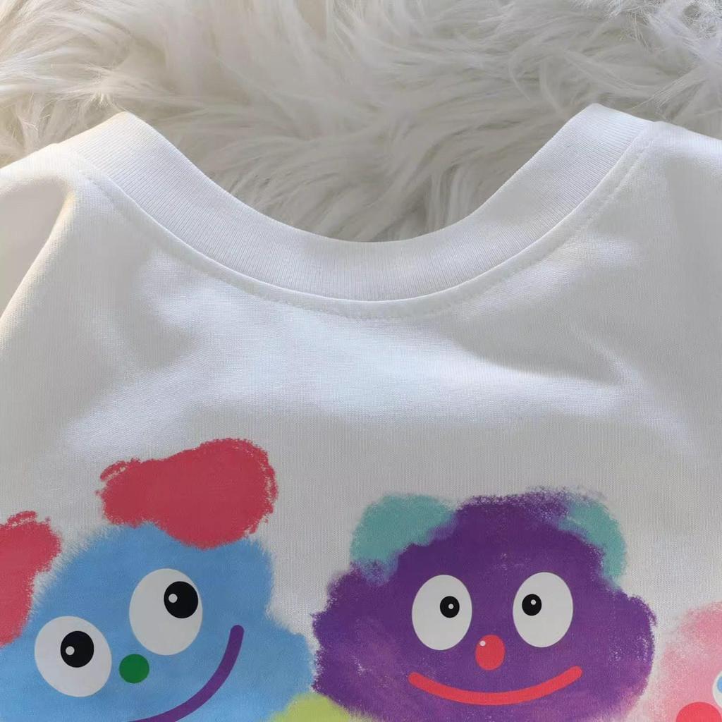Unisex Retro Cartoon Print Cotton T-Shirt, Plus Size, Loose Fit, Short Sleeve