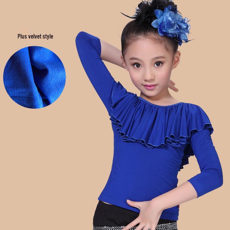 Girls  Long Sleeve Velvet Latin Dance Top - Adult Yoga & Kids  Spring/Autumn Practice Wear 170
