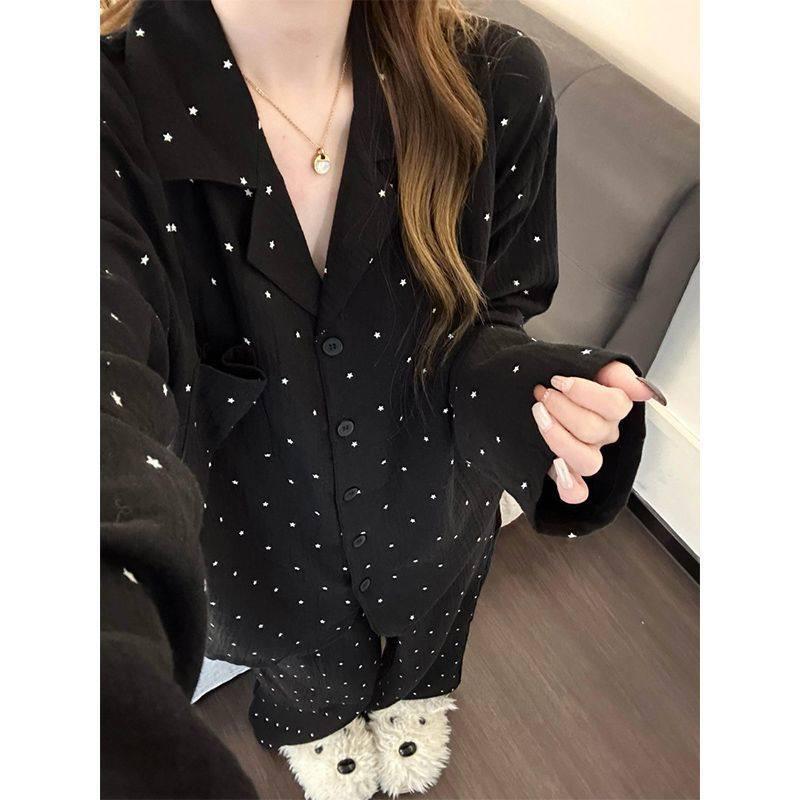 

2026 Luxurious Star Cloud Silk-Cotton Pajamas for Women - Long Sleeve, Sweet Home or Outerwear for Spring and Autumn XXL [130-145 lbs]