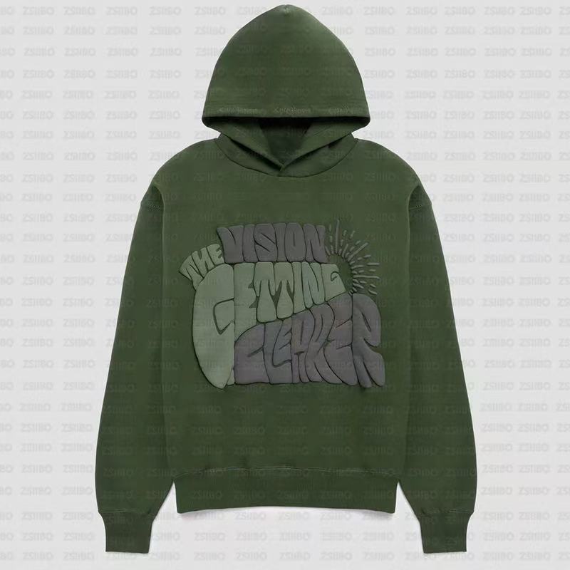 2025 European and American hooded VISION high-quality printed hoodie versatile leisure manufacturers wholesale XS армия зеленый