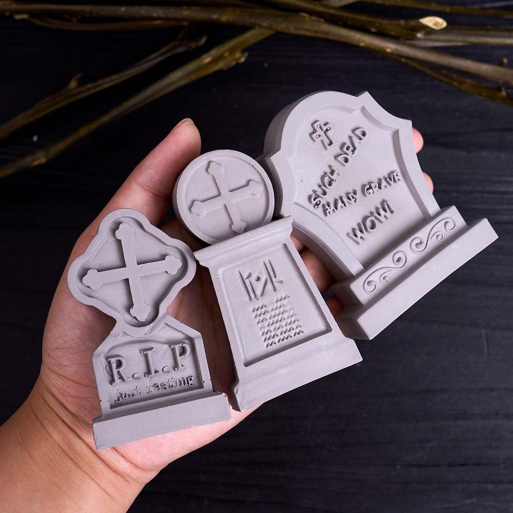 3D Multi Style Relief Cross Tombstone Candle Mold DIY Halloween Skull Soap Silicone Molds Plaster Resin Craft Making Home Decor
