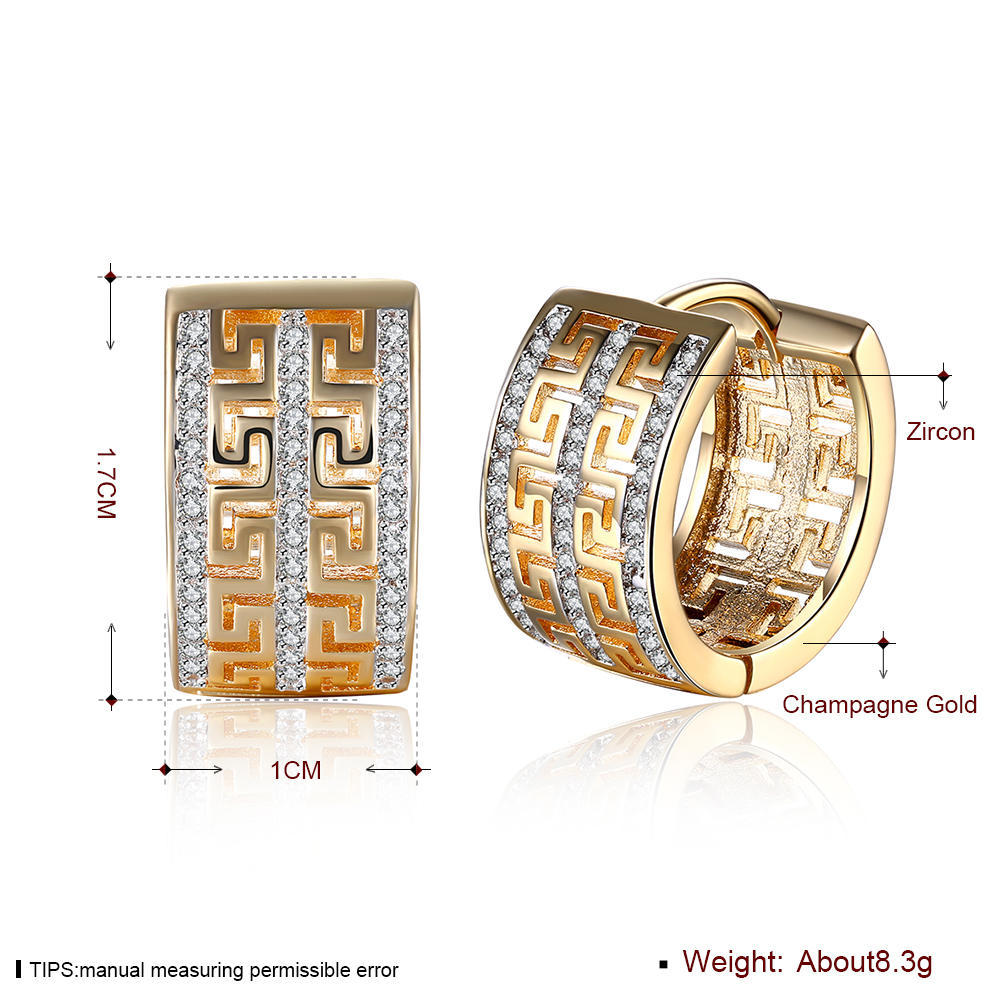 8k Gold Plated Zirconia Earring High Quality Double Row Great Wall Pattern Earrings