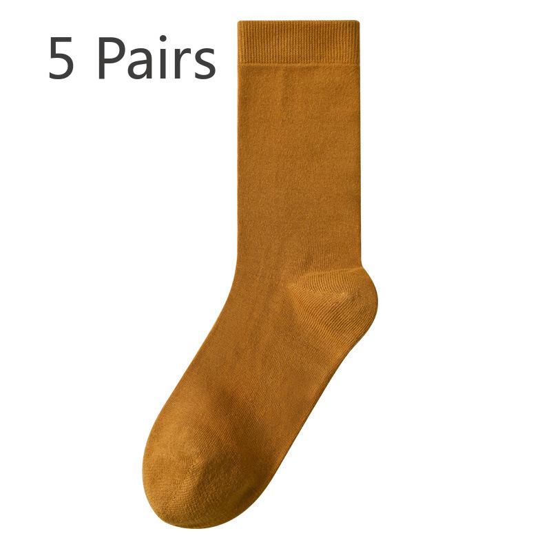 5 Paar Damen Frühling und Herbst Reine Baumwolle Einfarbig Reine Baumwolle Sport Verdickte Mittellange Socken