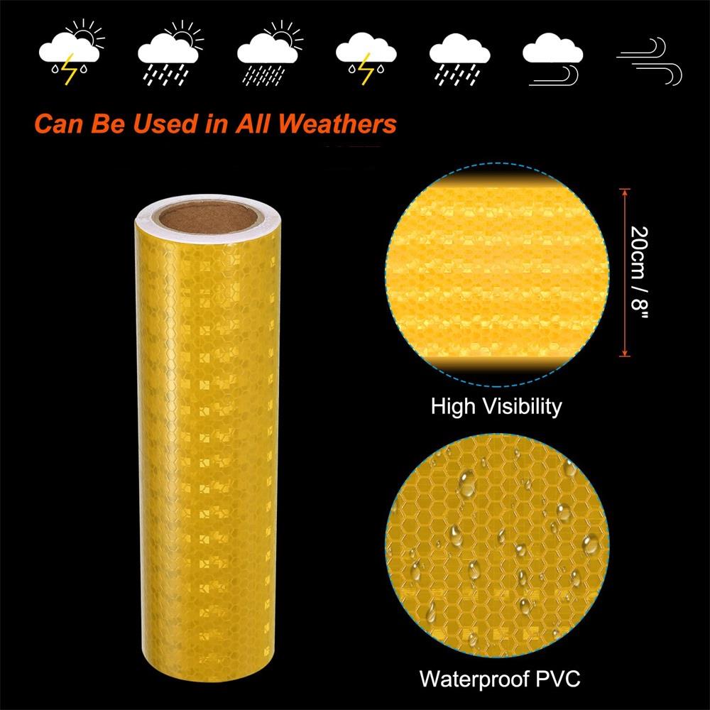 20cm*5m Car Reflective Tape Sticker Safety Mark Auto Styling Self- Adhesive Warning Yellow Reflector Film For Truck Vehicle Bike