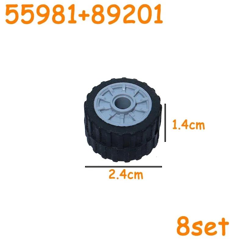 Non-Toxic Technical Tire Wheel Cross Hole Set Car Truck Wheels Hub Bricks Moc Motorcycle Tyre & Rim Construction Building Blocks Toys