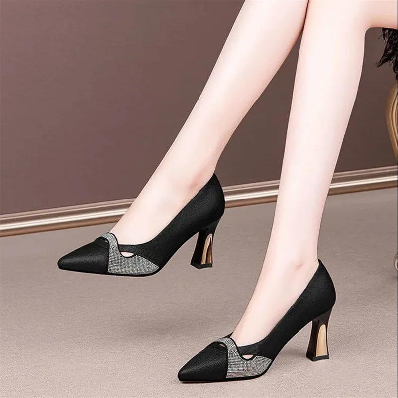 Women Classic Navy Blue Crystal Shining High Heel Shoes Lady Spring & Summer Comfort Stylish Pumps Mulheres De Salto Alto