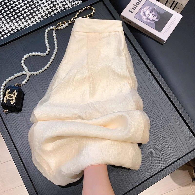 2026 Women's High-Waisted Mesh Splicing Wide-Leg Pants - Slimming, Drapey Summer Style