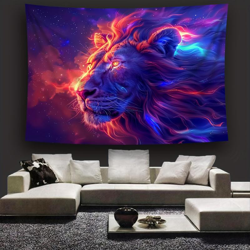 VIKAMA Starry Sky Neon Lion Tapestry psychedelic Animal Background Cloth Living Room Background Wall Room Decoration