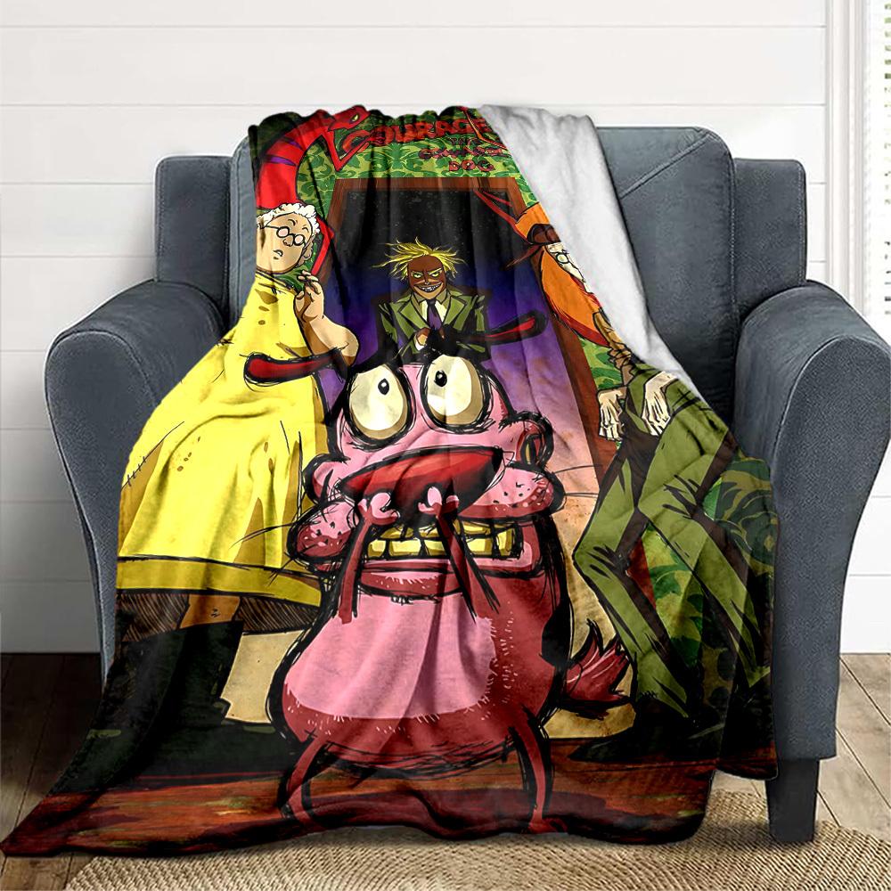 1pc Courage the Cowardly Dog Flannel Throw Blanket HD Printed Lightweight Soft Warm All Season Blanket for Sofa, Bed, Travel, Camping Machine Washable
